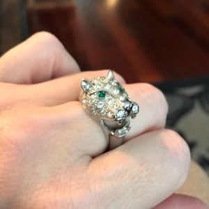 Panther fashion ring with clear and green czs